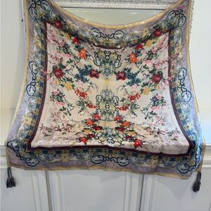 Johnny Was Floral Silk Scarf with Tassels